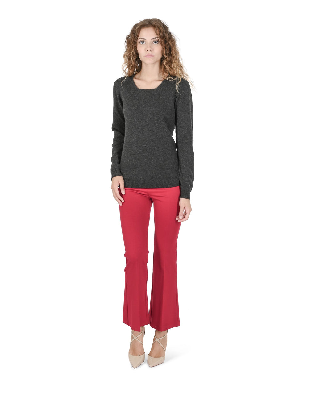 Suéter de cachemira con cuello cuadrado para mujer Crown of Edinburgh COE 0024 GRIS HIERRO