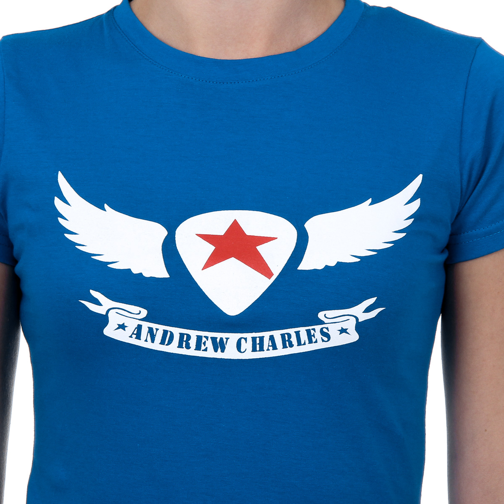 Camiseta Andrew Charles para mujer, manga corta, cuello redondo, azul, TARANA