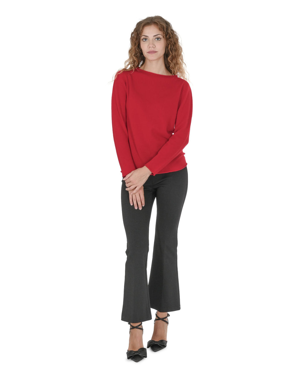 Suéter de cachemira con cuello barco para mujer Crown of Edinburgh COE 0025 ROJO
