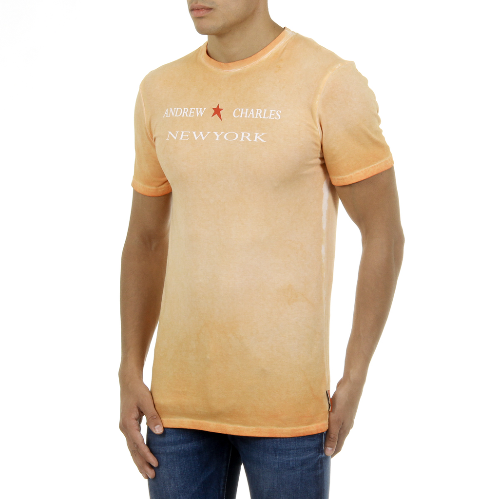 Camiseta Andrew Charles para hombre, manga corta, cuello redondo, naranja, KARITA