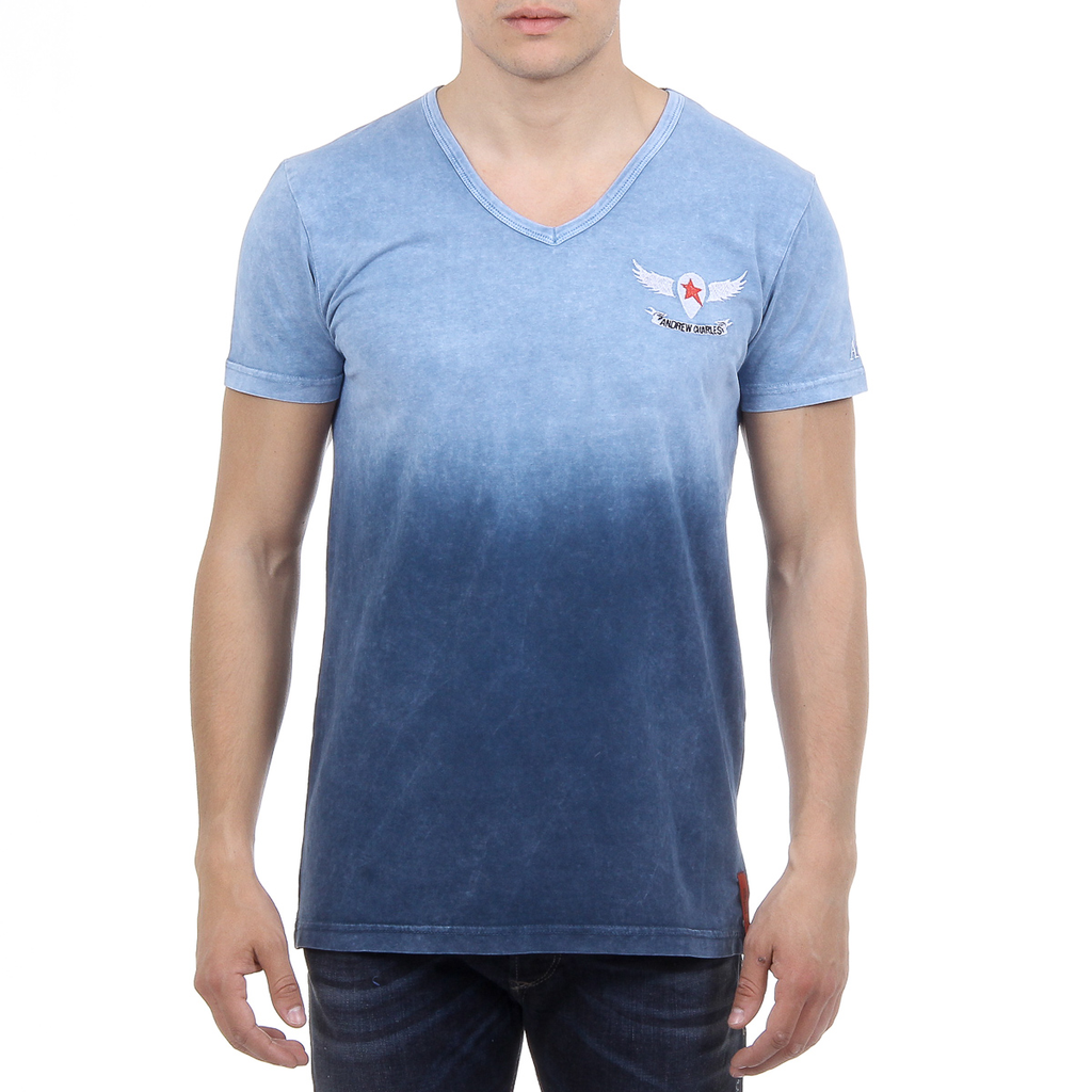Andrew Charles Mens T-Shirt Short Sleeves V-Neck Blue ELI