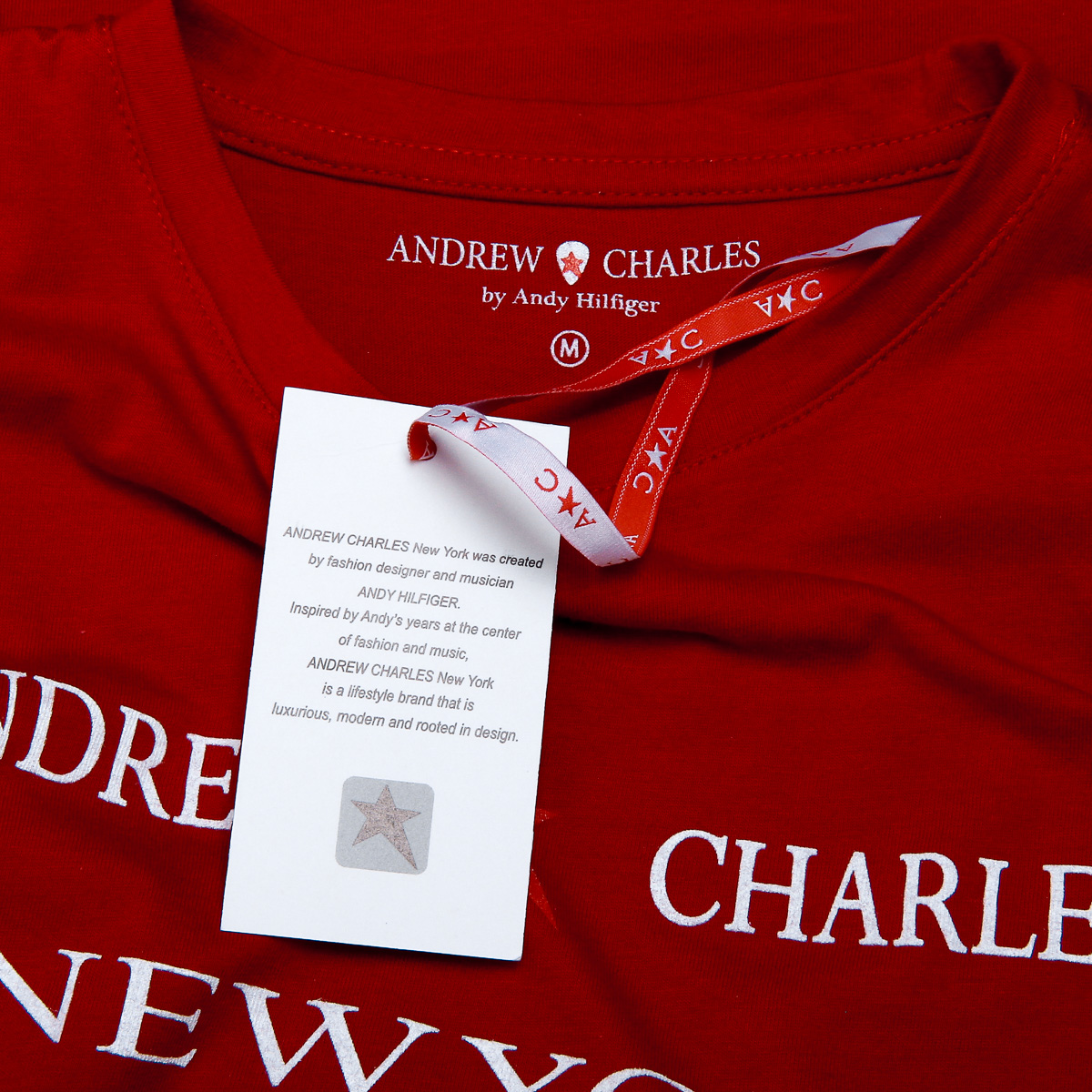 Camiseta Andrew Charles para mujer, manga corta, cuello redondo, color rojo TARANA