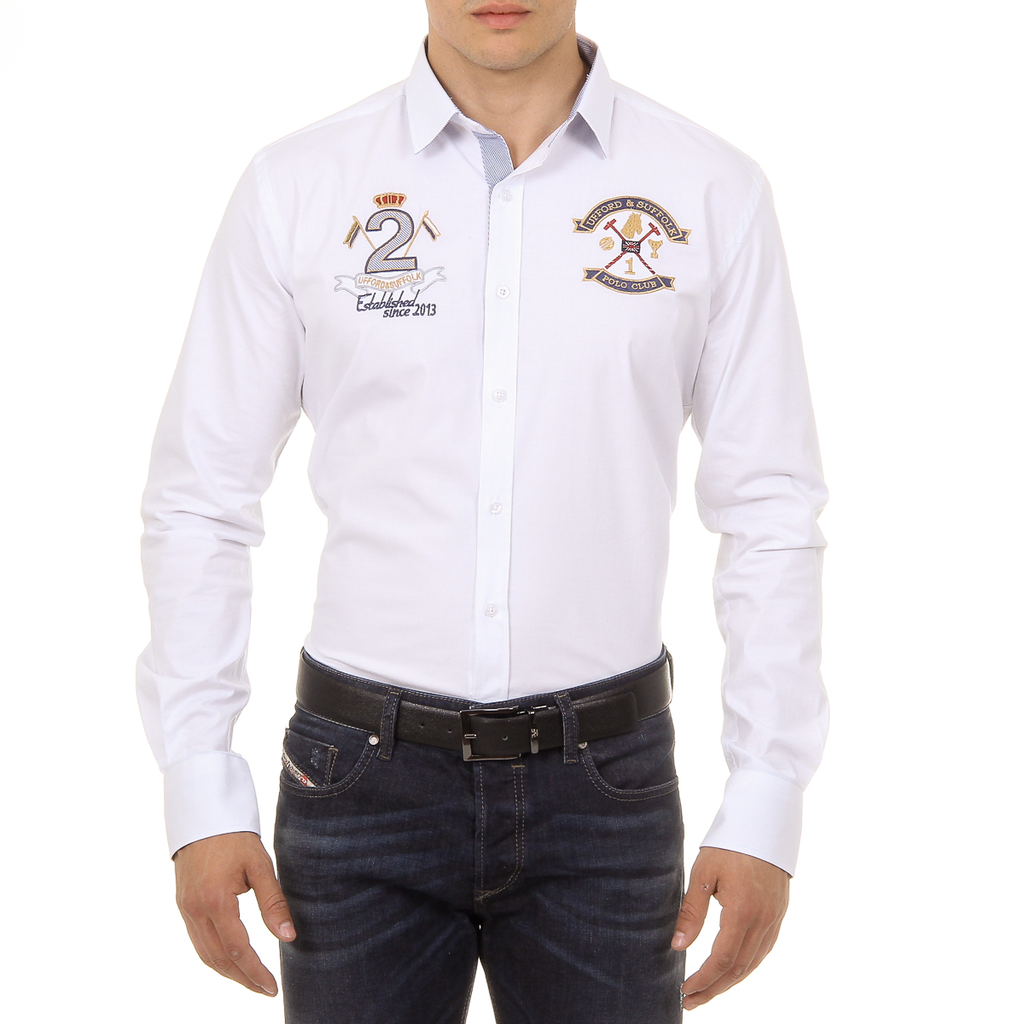 Camisa de manga larga para hombre del Ufford & Suffolk Polo Club US010 BLANCA