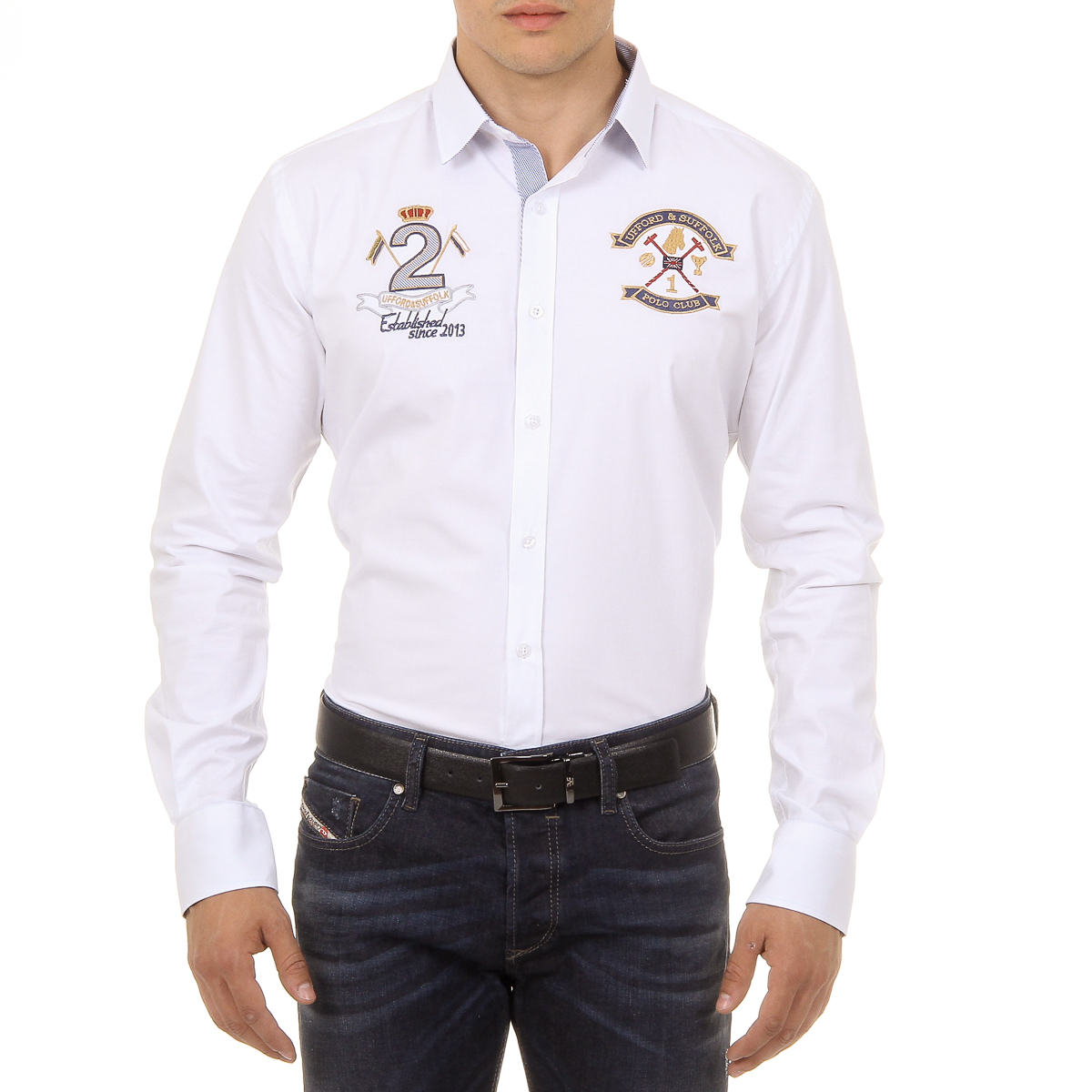 Camisa de manga larga para hombre del Ufford & Suffolk Polo Club US010 BLANCA