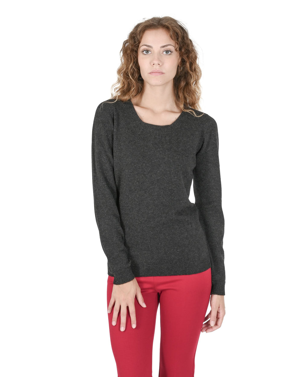 Suéter de cachemira con cuello cuadrado para mujer Crown of Edinburgh COE 0024 GRIS HIERRO