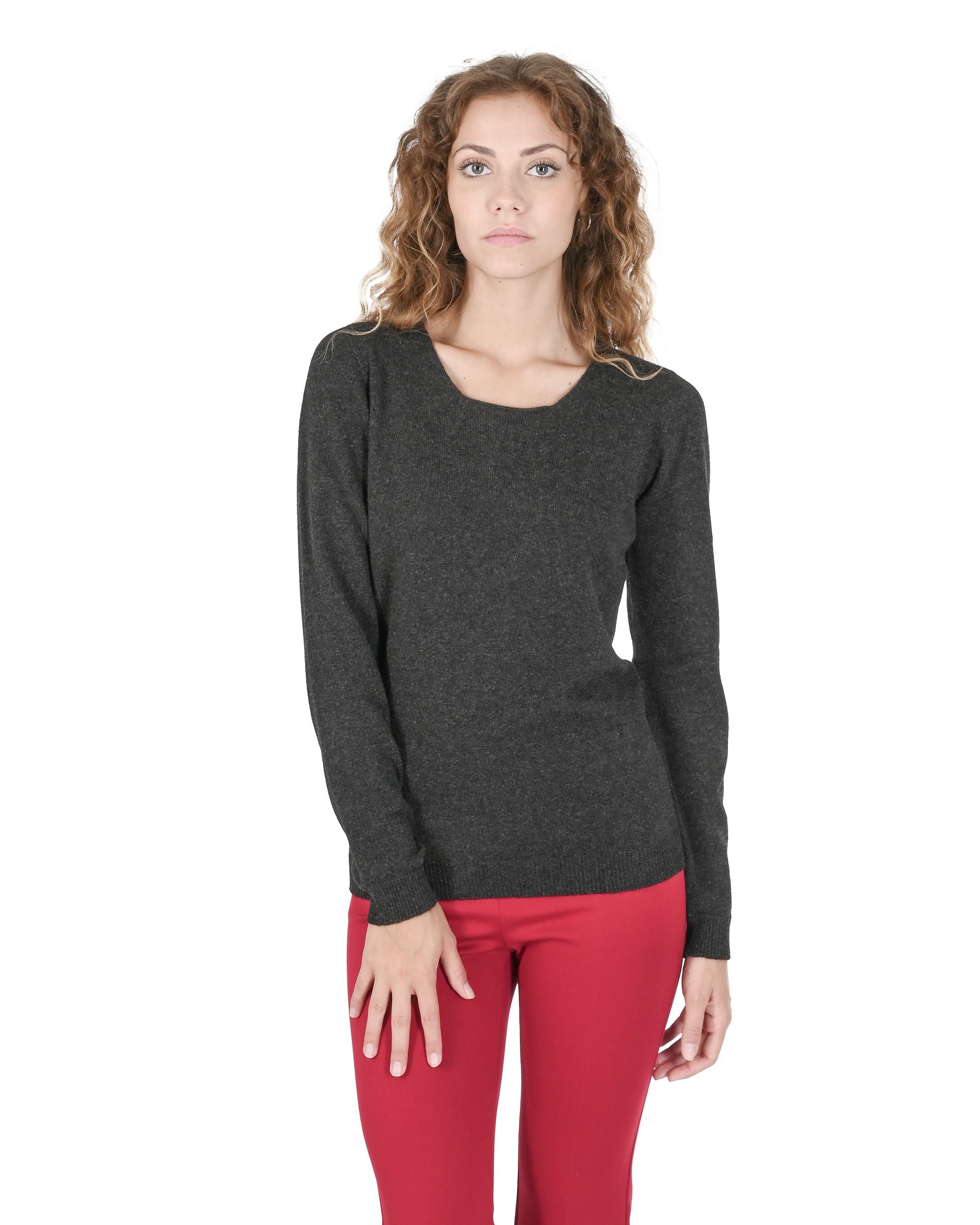 Suéter de cachemira con cuello cuadrado para mujer Crown of Edinburgh COE 0024 GRIS HIERRO