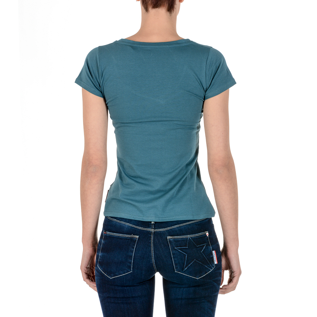 Camiseta Andrew Charles para mujer, manga corta, cuello en V, verde TAPIWA
