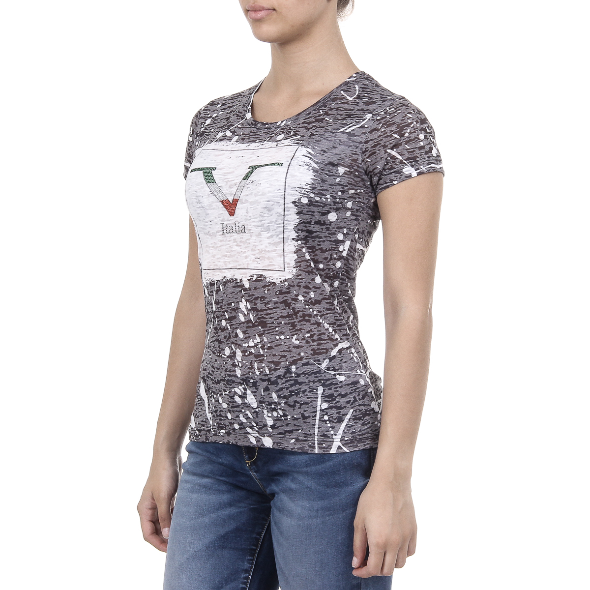V 1969 Italia Womens T-shirt Short Sleeves Round Neck Black AVA
