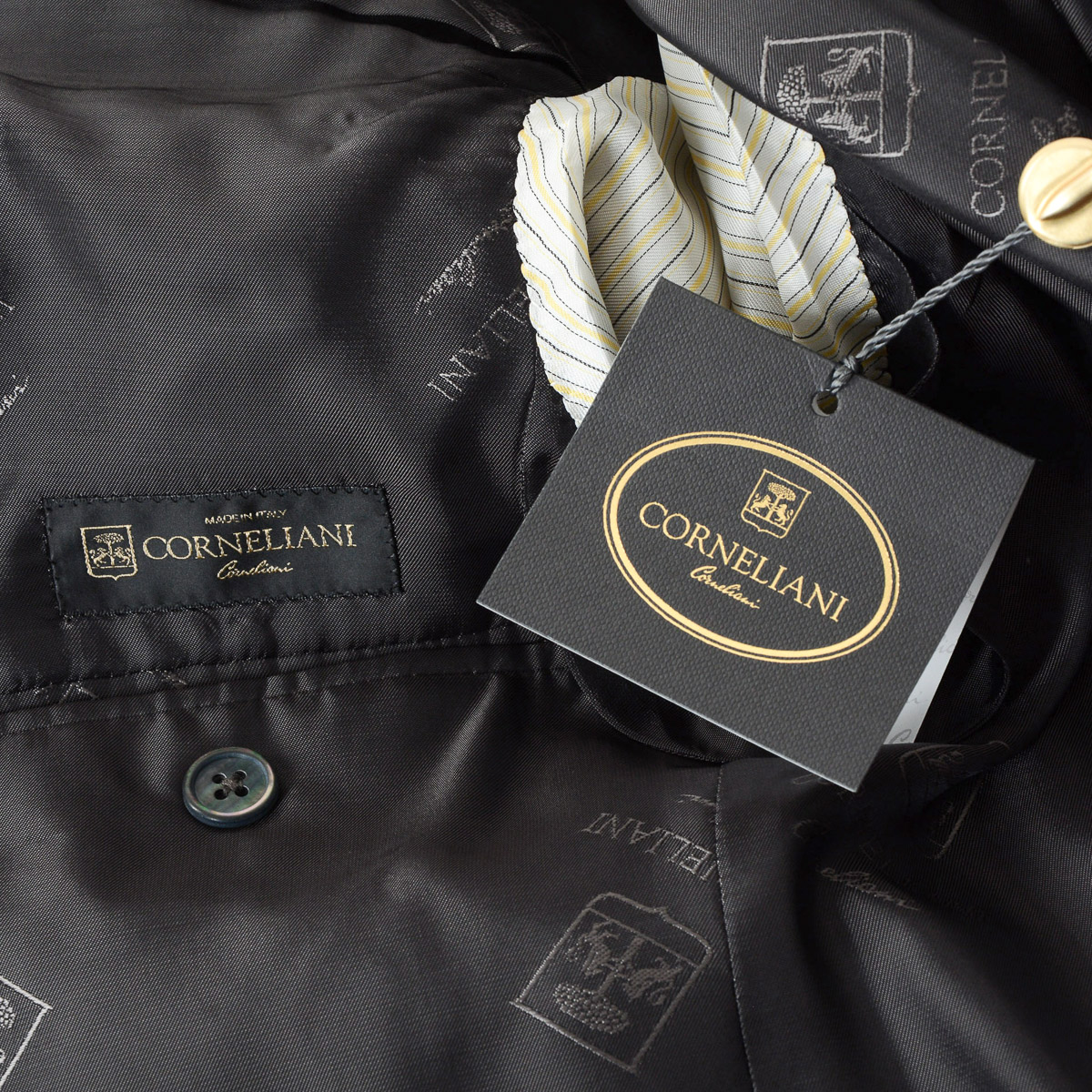 Corneliani Mens Suit Long Sleeves Dark Grey Super 130's